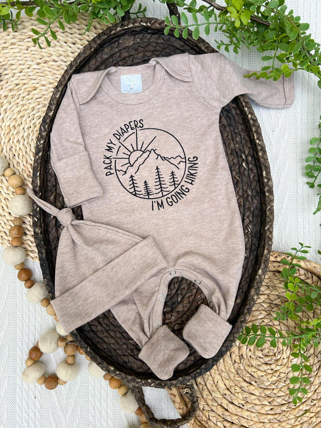 Baby Boy Outdoors Outfit | Mocha Brown Romper - Pack My Diapers I'm Going Hiking