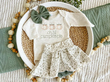 Load image into Gallery viewer, Fall Baby Girl Outfit | Beige Bodysuit Green Fall Skirt - Oh Hi Pumpkin Pie
