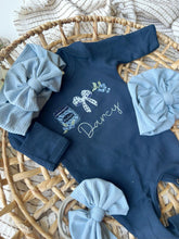 Load image into Gallery viewer, Baby Girl Outfit | Navy Romper - Country Cottage Style Blueberries Baby Name
