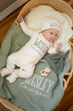 Load image into Gallery viewer, Personalized Baby Boy Outfit | Natural Cotton Romper Sage Green Baby Name
