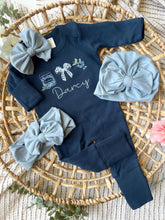 Load image into Gallery viewer, Baby Girl Outfit | Navy Romper - Country Cottage Style Blueberries Baby Name
