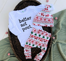 Load image into Gallery viewer, Christmas Baby Outfit | White Bodysuit - Better Not Pout Christmas Sweater
