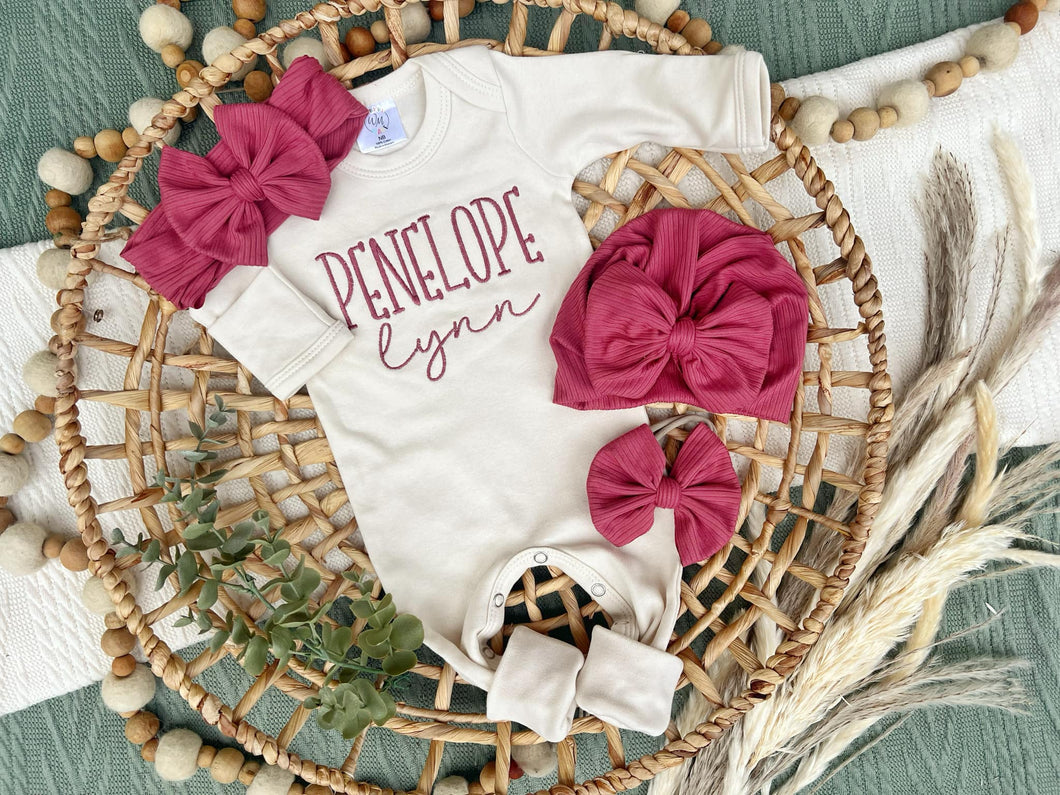 Personalized Baby Girl Newborn Outfit | Oatmeal Romper Custom Color Baby Name