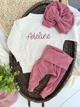 Load image into Gallery viewer, Personalized Baby Name Outfit | Oatmeal Pullover Sweatshirt - Adeline Pink
