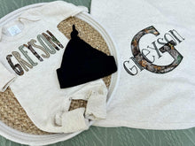 Load image into Gallery viewer, Personalized Baby Boy Outfit | Oatmeal Romper Green Beige Camo Baby Name
