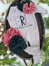 Load image into Gallery viewer, Personalized Baby Girl Outfit | Mocha Brown Romper Pink Green Custom Baby Name - Iris Harper
