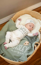 Load image into Gallery viewer, Personalized Baby Boy Outfit | Natural Cotton Romper Sage Green Baby Name
