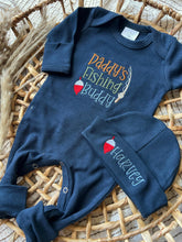 Load image into Gallery viewer, Custom Baby Boy Outfit | Navy Romper - Daddy&#39;s Fishing Buddy
