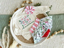 Load image into Gallery viewer, Christmas Baby Sweatshirt Set | Oatmeal Pullover Merry Christmas Holly With Stripes
