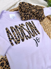 Load image into Gallery viewer, Personalized Baby Girl Outfit | Purple Romper Leopard Print Baby Name
