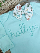 Load image into Gallery viewer, Personalized Baby Girl Outfit | Mint Romper Dark Mint Custom Baby Name
