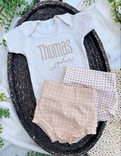 Load image into Gallery viewer, Personalized Baby Boy Outfit | Oatmeal Beige Bodysuit Honey Beige Custom Name - Thomas John

