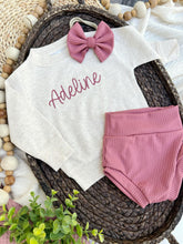 Load image into Gallery viewer, Personalized Baby Name Outfit | Oatmeal Pullover Sweatshirt - Adeline Pink
