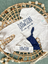 Load image into Gallery viewer, Personalized Baby Boy Newborn Outfit | Oatmeal Zip Romper Custom Color Baby Name
