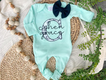 Load image into Gallery viewer, Personalized Baby Girl Outfit | Mint Romper White Black Floral Baby Name
