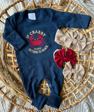 Load image into Gallery viewer, Baby Girl Outfit | Navy Romper - Beach Baby If Crabby Please Return To Beach
