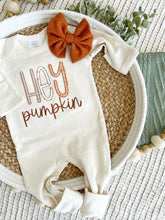 Load image into Gallery viewer, Fall Baby Outfit | Oatmeal Brown Romper Hey Pumpkin
