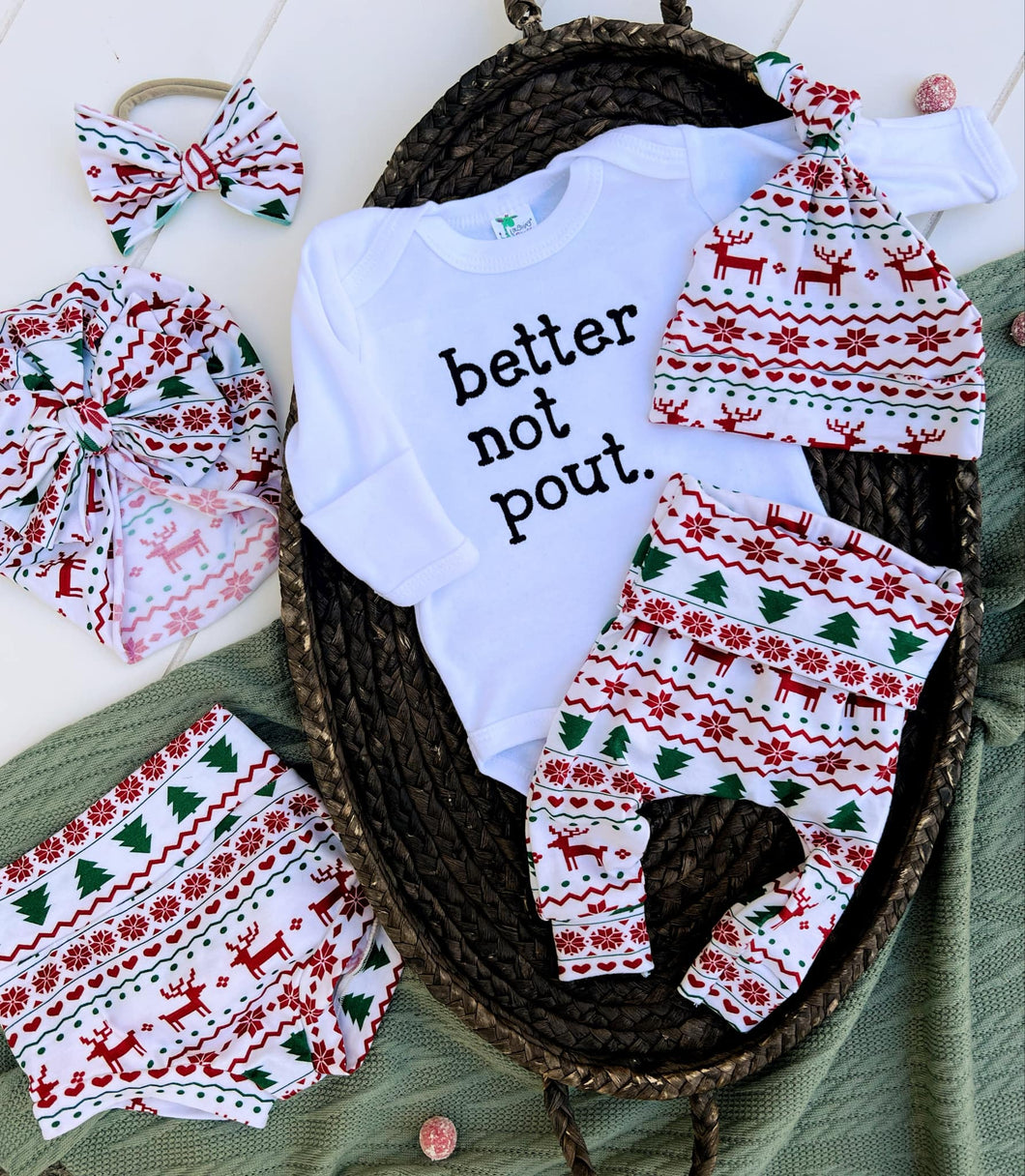 Christmas Baby Outfit | White Bodysuit - Better Not Pout Christmas Sweater