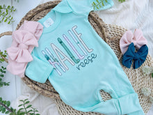 Load image into Gallery viewer, Personalized Baby Girl Outfit | Ming Green Romper Floral Green Pink Baby Name - Hallie Reese

