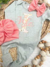 Load image into Gallery viewer, Personalized Baby Girl Outfit | Sage Green Romper Floral Letter Pink Baby Name
