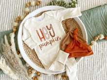 Load image into Gallery viewer, Fall Baby Outfit | Oatmeal Brown Romper Hey Pumpkin
