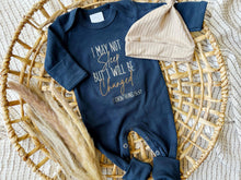 Load image into Gallery viewer, Baby Boy Outfit | Navy Romper - Funny Christian I May Not Sleep But I Will Be Changed
