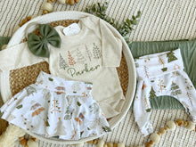 Load image into Gallery viewer, Personalized  Baby Girl Outfit | Oatmeal Bodysuit Evergreen Trees Skirt Baby Name
