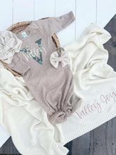 Load image into Gallery viewer, Personalized Baby Girl Outfit | Taupe Knotted Gown Floral Green - Valley Joy
