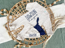 Load image into Gallery viewer, Personalized Baby Boy Newborn Outfit | Oatmeal Zip Romper Custom Color Baby Name
