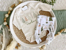 Load image into Gallery viewer, Personalized Baby Boy Outfit | Oatmeal Bodysuit Simple Trees Custom Name
