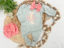 Load image into Gallery viewer, Personalized Baby Girl Outfit | Sage Green Romper Floral Letter Pink Baby Name
