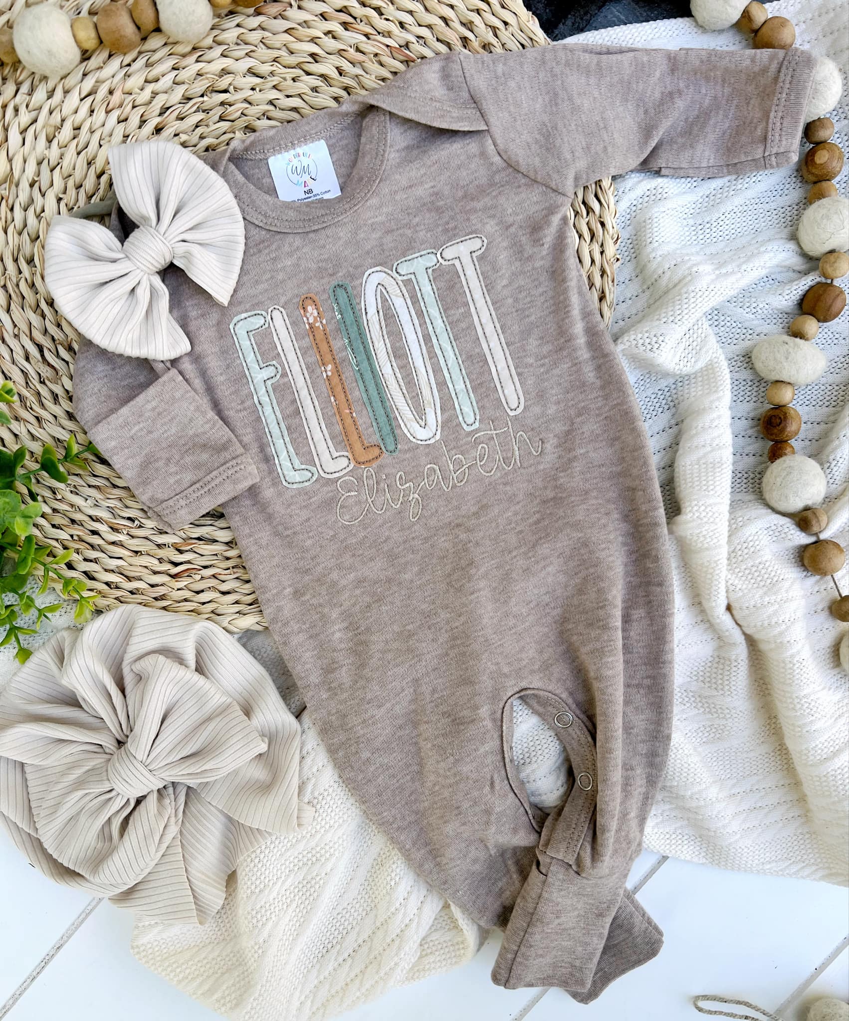 Personalized Baby Girl Outfit Mocha Brown Romper Custom Baby