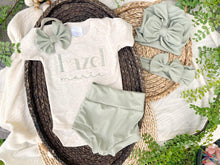 Load image into Gallery viewer, Personalized Baby Girl Outfit | Oatmeal Beige Bodysuit Sage Green Baby Name

