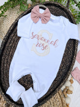 Load image into Gallery viewer, Personalized Baby Girl Outfit | White Romper Ivory Lace Letter Pink Baby Name
