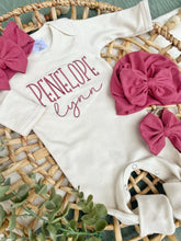 Load image into Gallery viewer, Personalized Baby Girl Newborn Outfit | Oatmeal Romper Custom Color Baby Name
