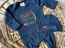 Load image into Gallery viewer, Custom Baby Boy Outfit | Navy Romper - Daddy&#39;s Fishing Buddy
