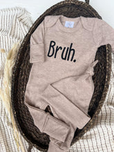 Load image into Gallery viewer, Baby Outfit | Mocha Brown Romper Black Embroidered Bruh.
