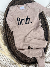 Load image into Gallery viewer, Baby Outfit | Mocha Brown Romper Black Embroidered Bruh.

