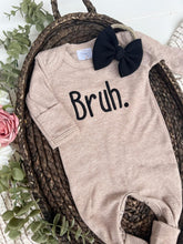 Load image into Gallery viewer, Baby Outfit | Mocha Brown Romper Black Embroidered Bruh.
