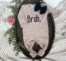 Load image into Gallery viewer, Baby Outfit | Mocha Brown Romper Black Embroidered Bruh.
