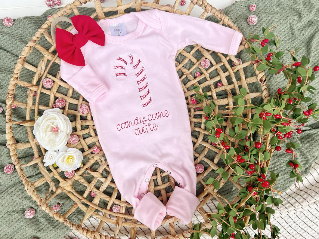 Christmas Baby Outfit | Light Pink Romper Candy Cane Cute