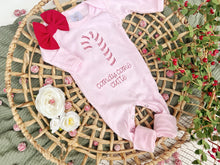 Load image into Gallery viewer, Christmas Baby Outfit | Light Pink Romper Candy Cane Cute

