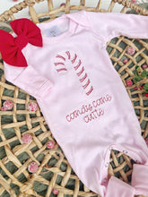Load image into Gallery viewer, Christmas Baby Outfit | Light Pink Romper Candy Cane Cute
