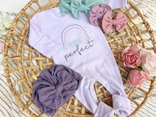Load image into Gallery viewer, Baby Girl Outfit | Purple Romper His Plans Are Perfect Pink Blue Rainbow
