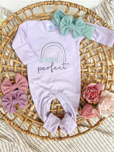 Load image into Gallery viewer, Baby Girl Outfit | Purple Romper His Plans Are Perfect Pink Blue Rainbow
