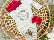 Load image into Gallery viewer, Christmas Baby Outfit | Sage Green Romper Baby First Christmas Wreath

