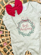 Load image into Gallery viewer, Christmas Baby Outfit | Sage Green Romper Baby First Christmas Wreath
