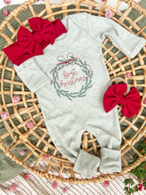 Load image into Gallery viewer, Christmas Baby Outfit | Sage Green Romper Baby First Christmas Wreath
