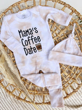 Load image into Gallery viewer, Baby Girl Outfit | Latte Tan White Romper Mama&#39;s Coffee Date
