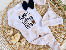 Load image into Gallery viewer, Baby Girl Outfit | Latte Tan White Romper Mama&#39;s Coffee Date
